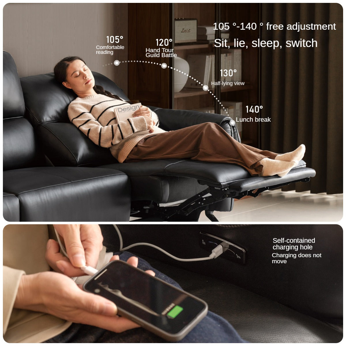 Leather Telescopic Electric Sofa Modern.