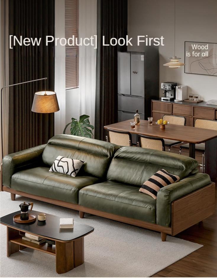 Black Walnut, Poplar Solid Wood Leather Sofa Italian Light Luxury.