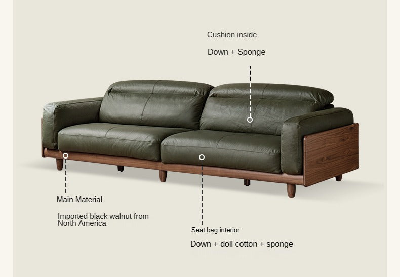 Black Walnut, Poplar Solid Wood Leather Sofa Italian Light Luxury.