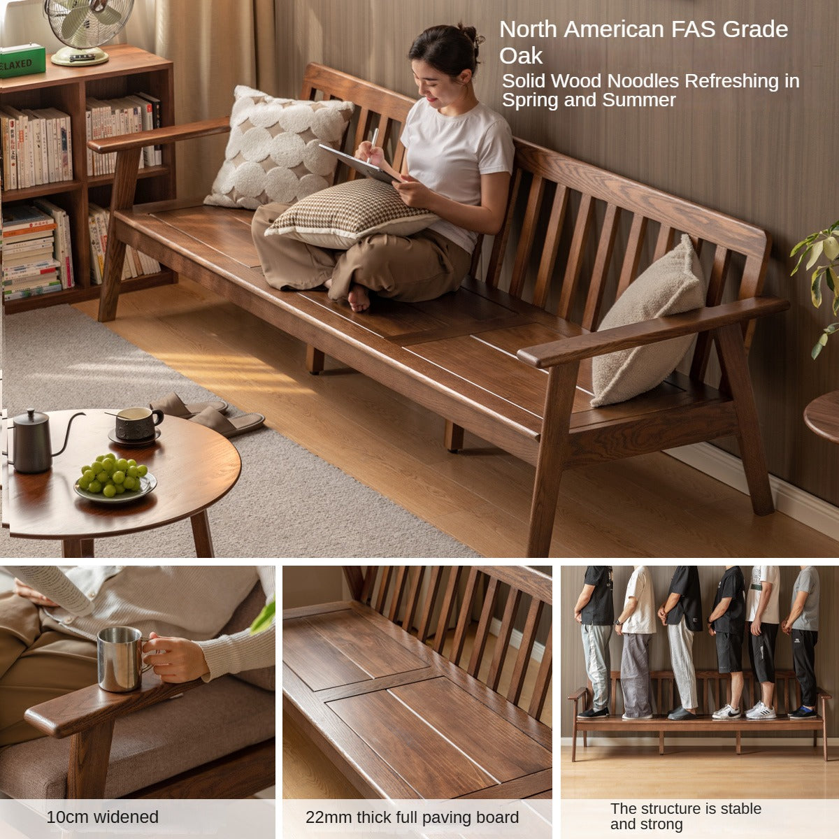 Oak Solid Wood Straight Sofa 4 fabrics color