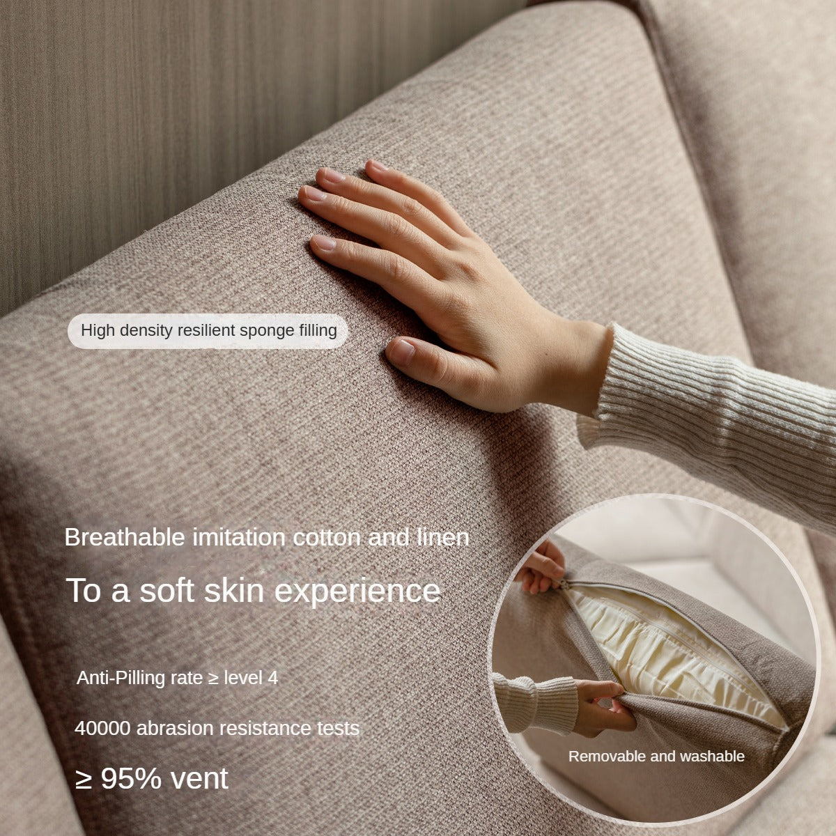 Oak Solid Wood Straight Sofa 4 fabrics color