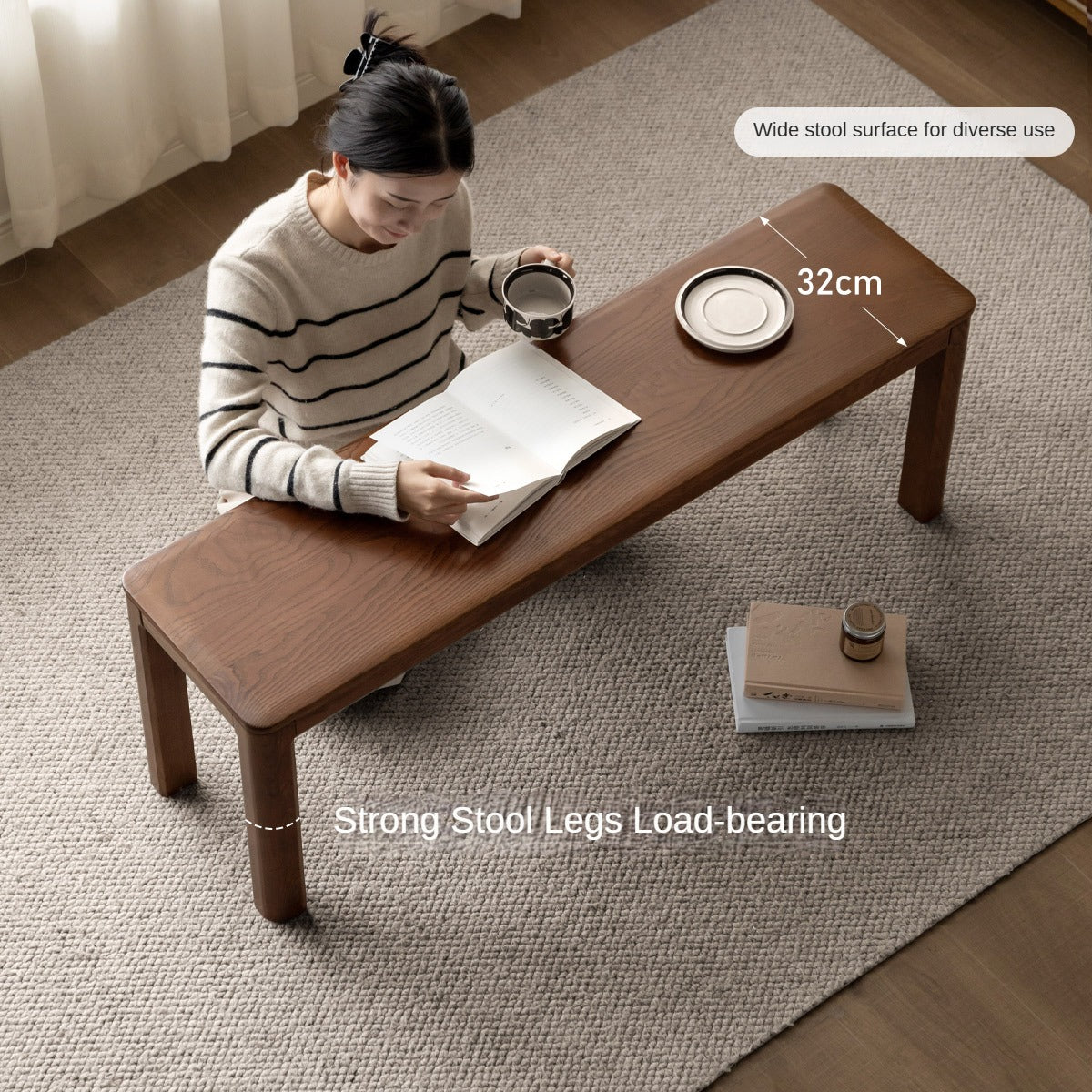 Ash, Oak Solid Wood Long Bench Nordic