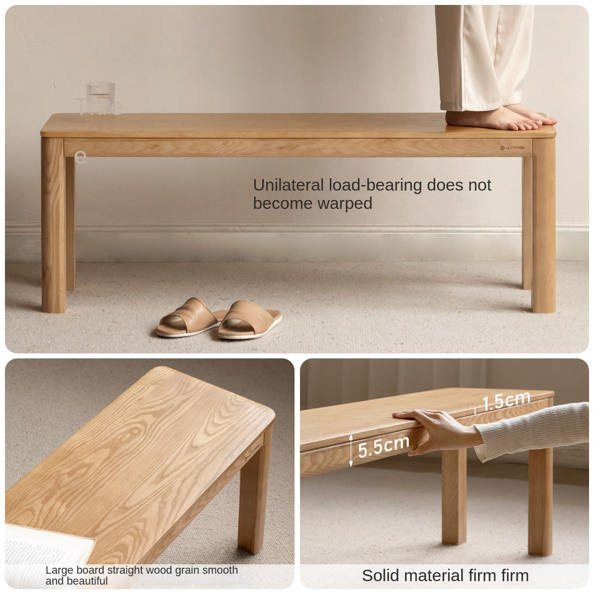 Ash, Oak Solid Wood Long Bench Nordic