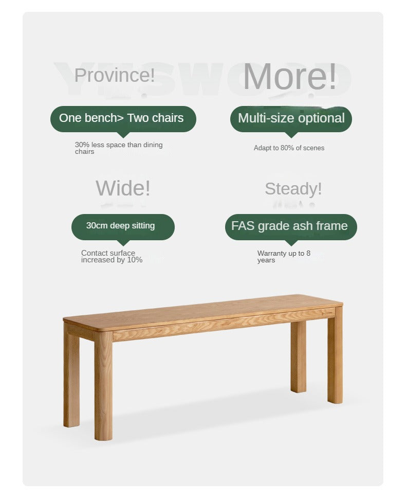 Ash, Oak Solid Wood Long Bench Nordic