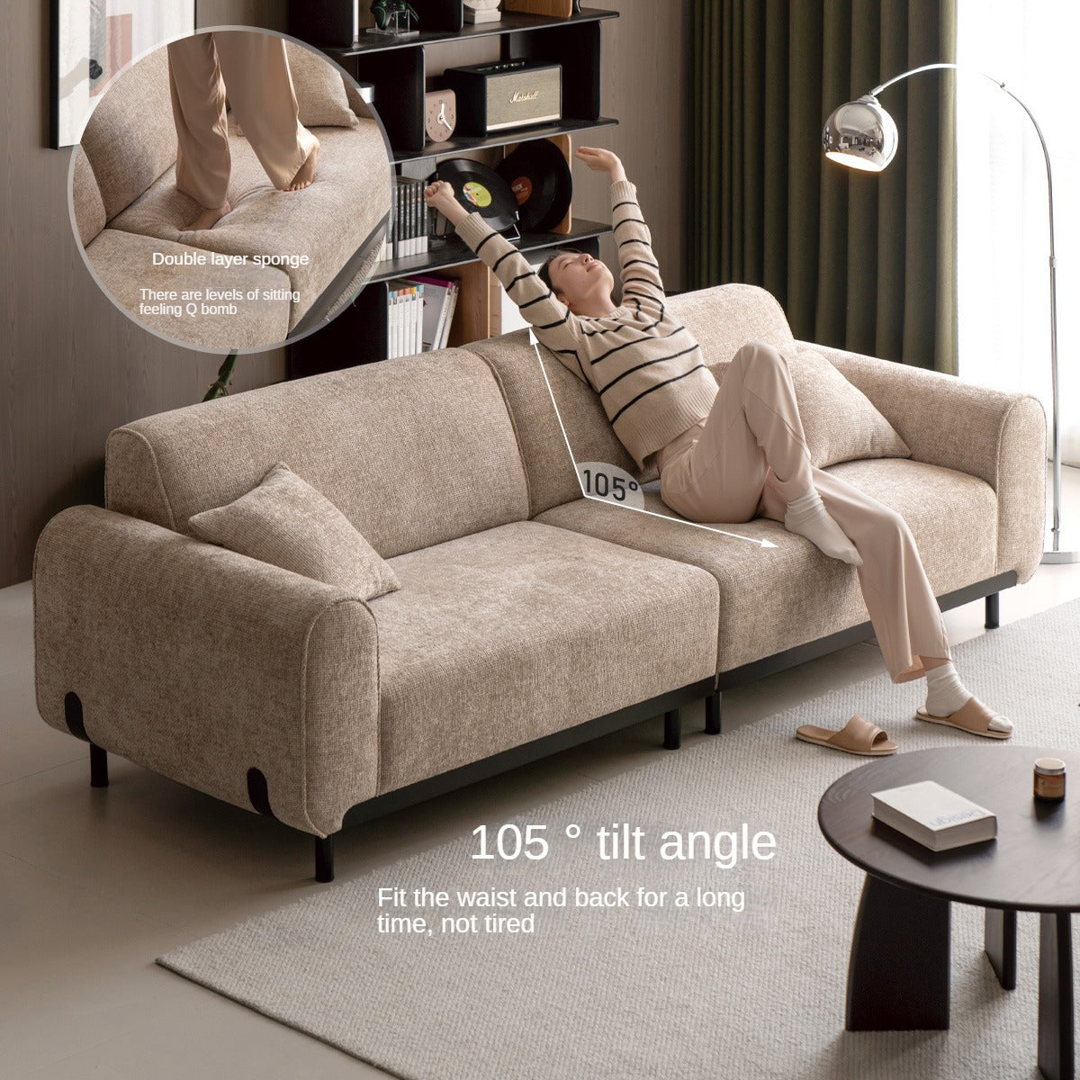 Fabric Straight Sofa Wabi Sabi Style,