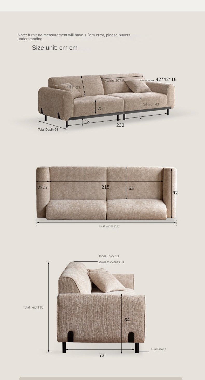 Fabric Straight Sofa Wabi Sabi Style,