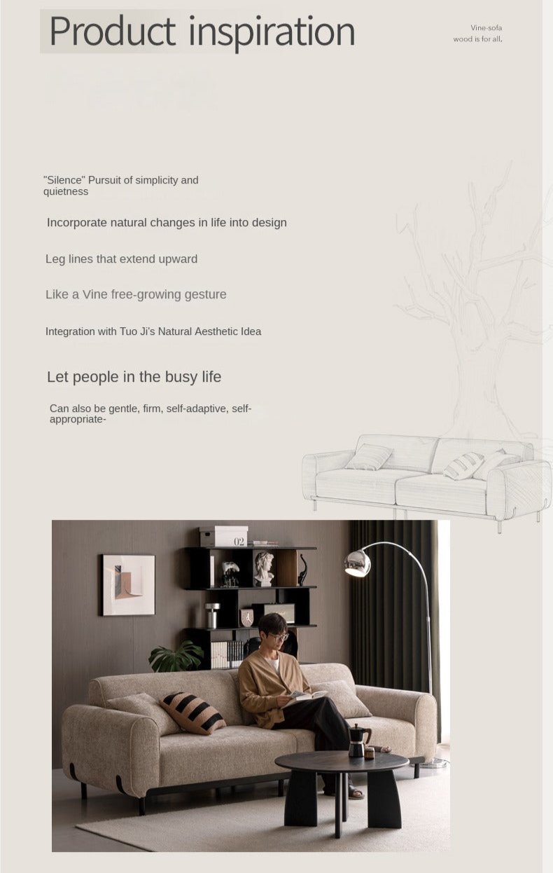 Fabric Straight Sofa Wabi Sabi Style,