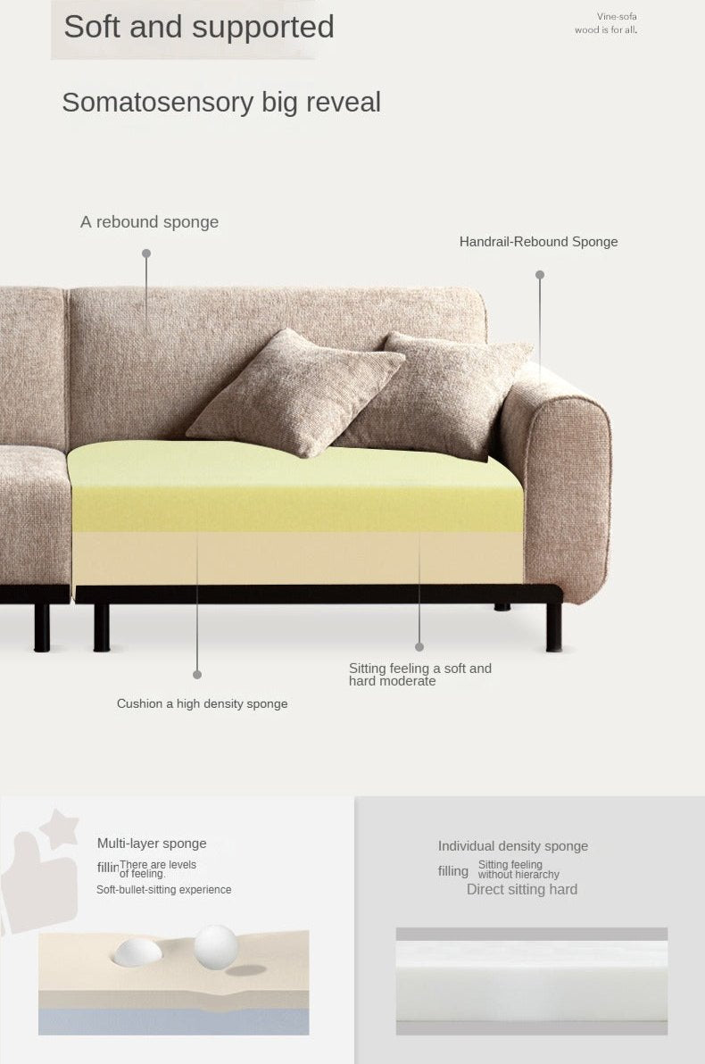 Fabric Straight Sofa Wabi Sabi Style,