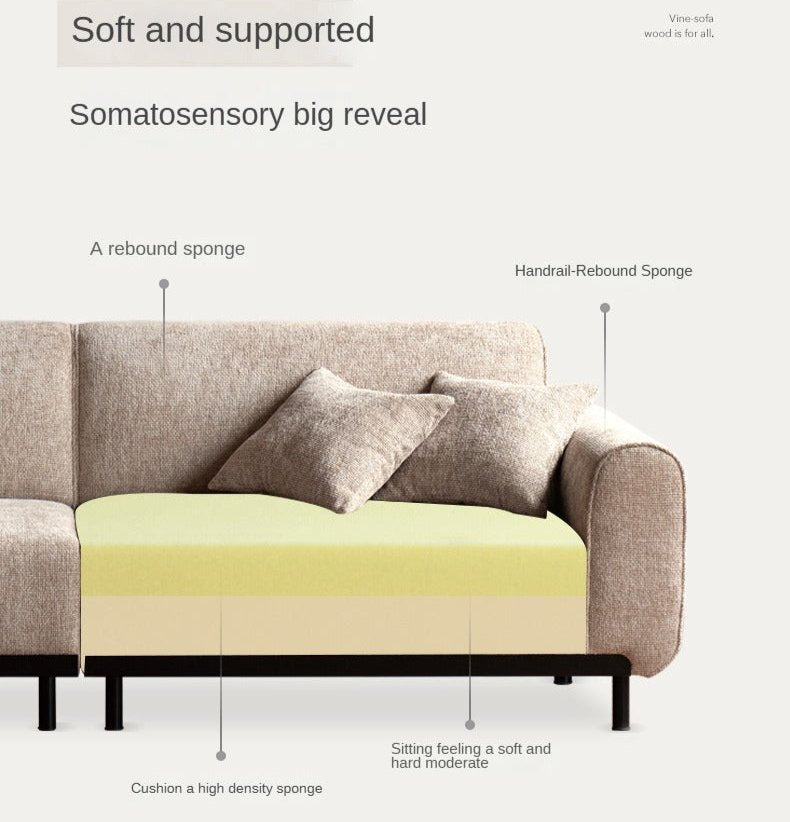 Beige Chenille Sofa with Curved Track Arms and Metal Legs