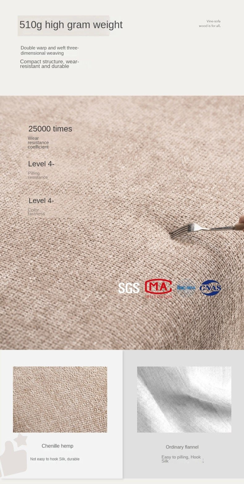 Fabric Straight Sofa Wabi Sabi Style,