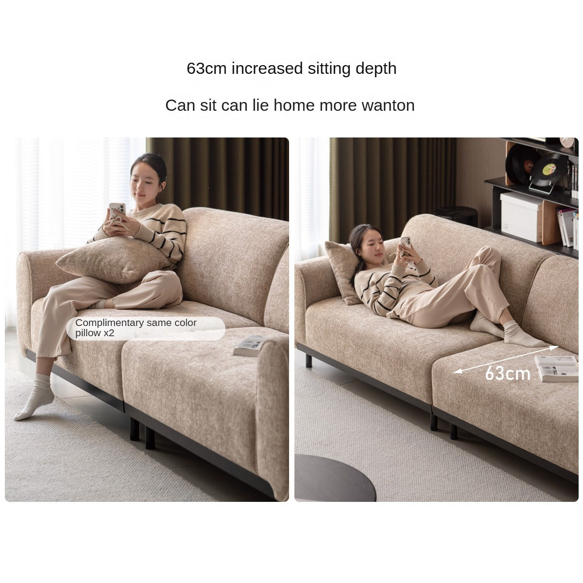 Fabric Straight Sofa Wabi Sabi Style,