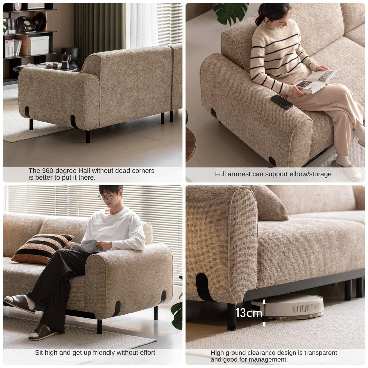 Fabric Straight Sofa Wabi Sabi Style,