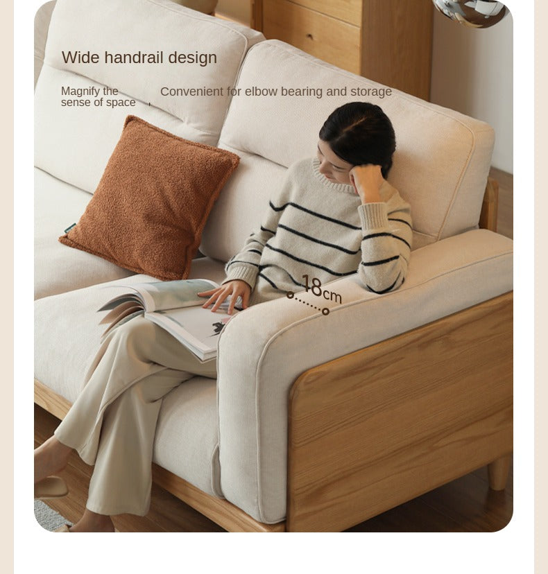 Oak Solid Wood Straight High Back Cloth Leather Sofa,