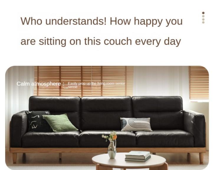Oak Solid Wood Straight High Back Cloth Leather Sofa,
