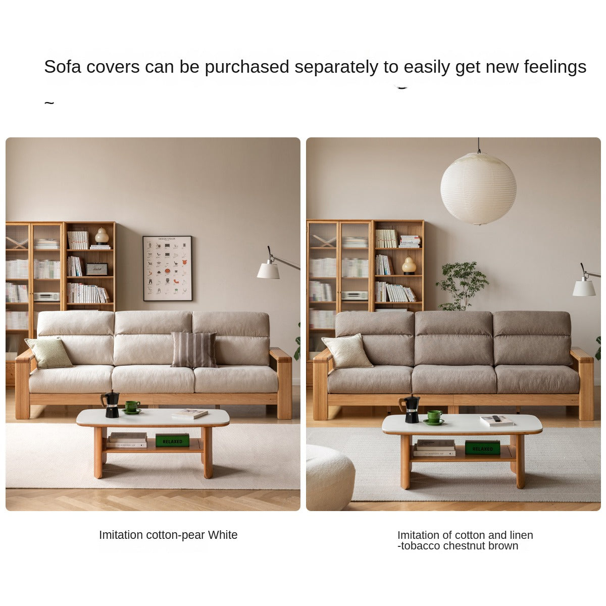 Oak Solid Wood Fabric Sofa Modern.