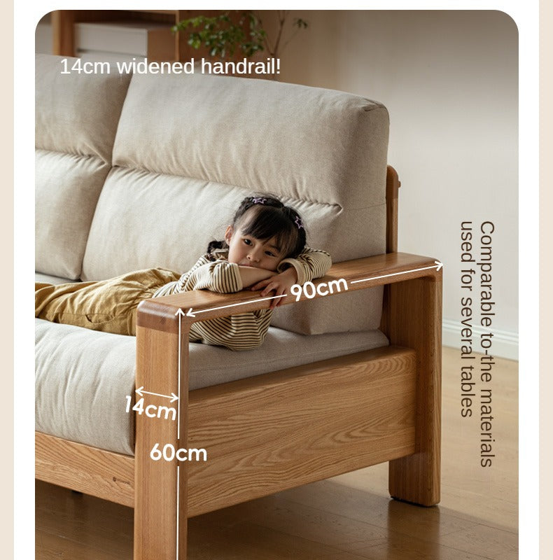 Oak Solid Wood Fabric Sofa Modern.