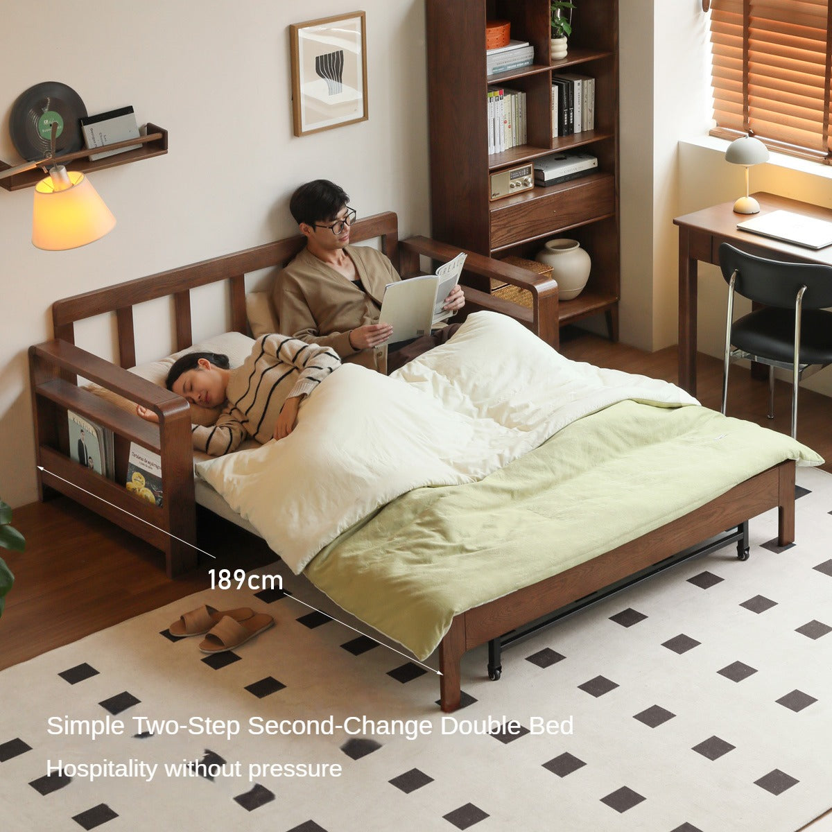 Oak Solid Wood Folding Sofa Bed.