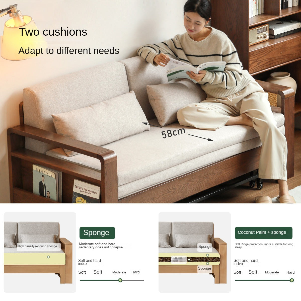 Oak Solid Wood Folding Sofa Bed.