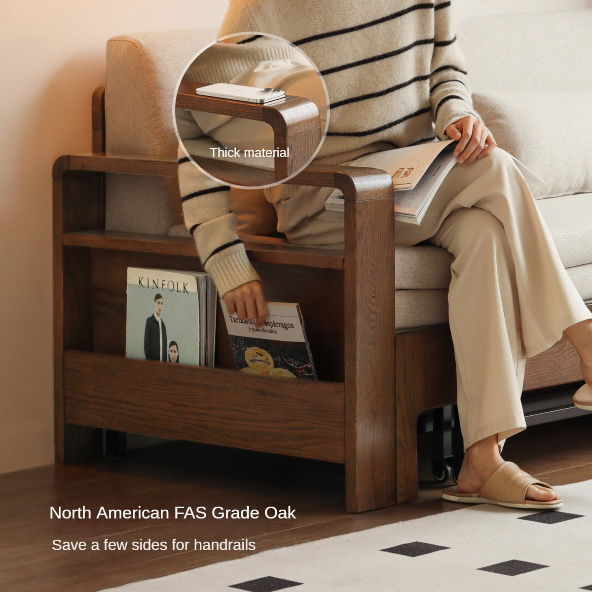 Oak Solid Wood Folding Sofa Bed.