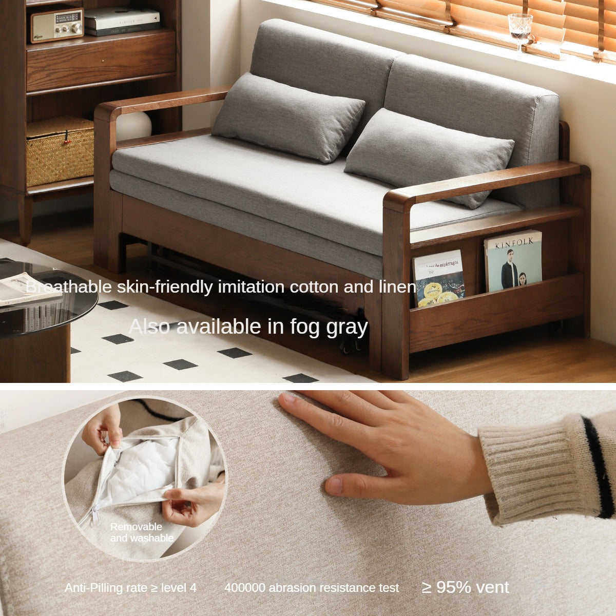 Oak Solid Wood Folding Sofa Bed.