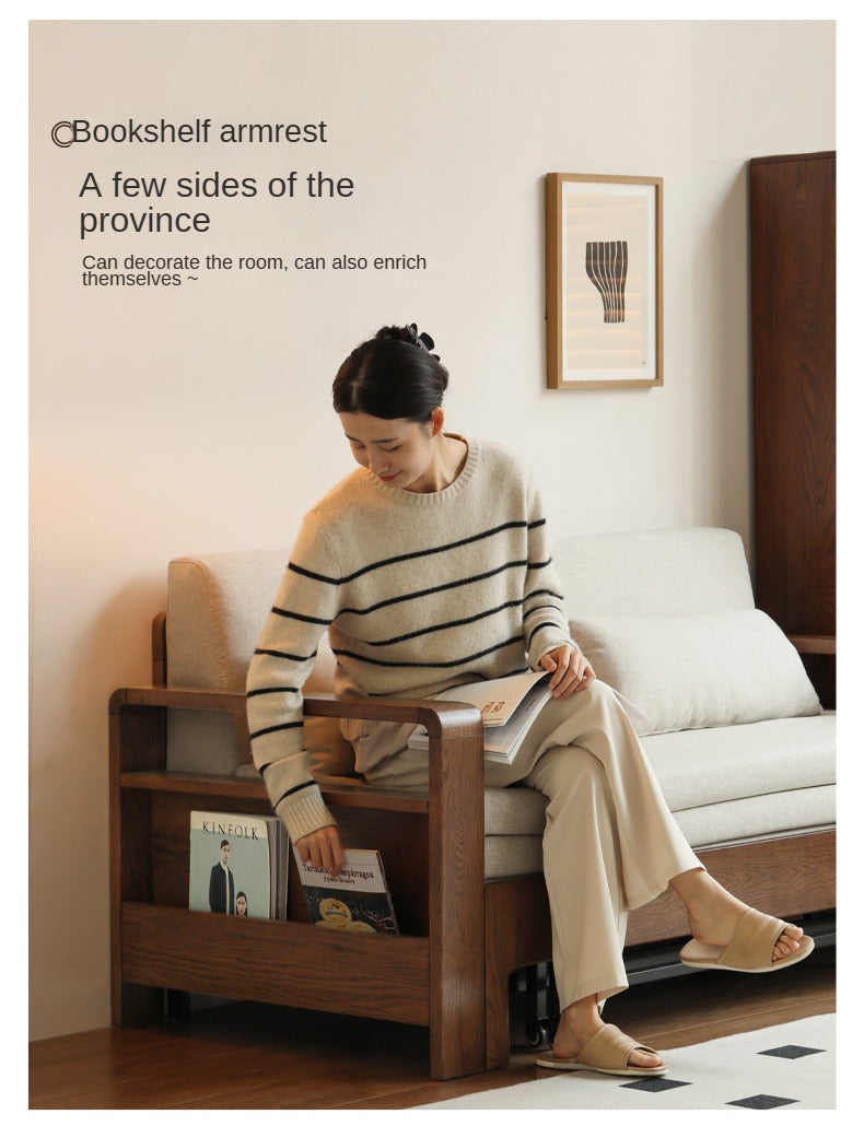 Oak Solid Wood Folding Sofa Bed.