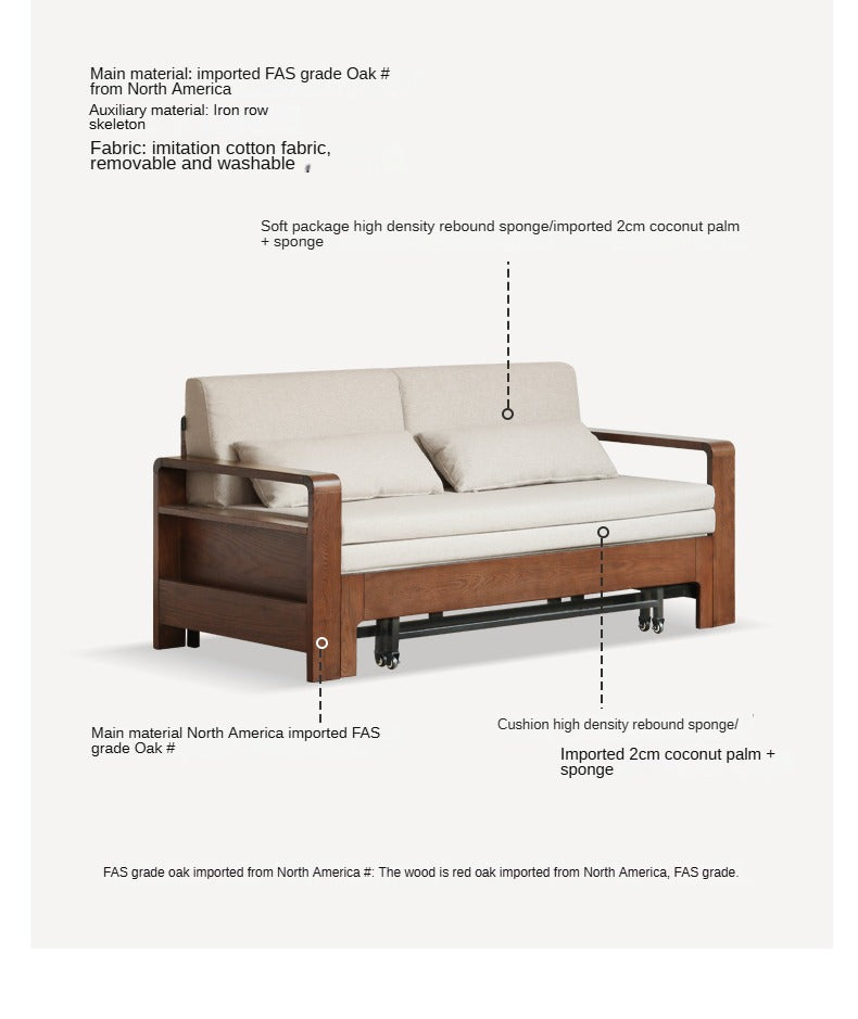 Oak Solid Wood Folding Sofa Bed.