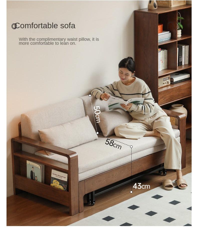Oak Solid Wood Folding Sofa Bed.