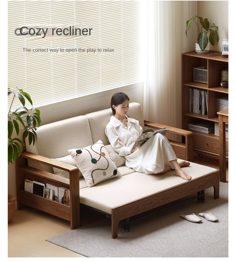 Oak Solid Wood Folding Sofa Bed.