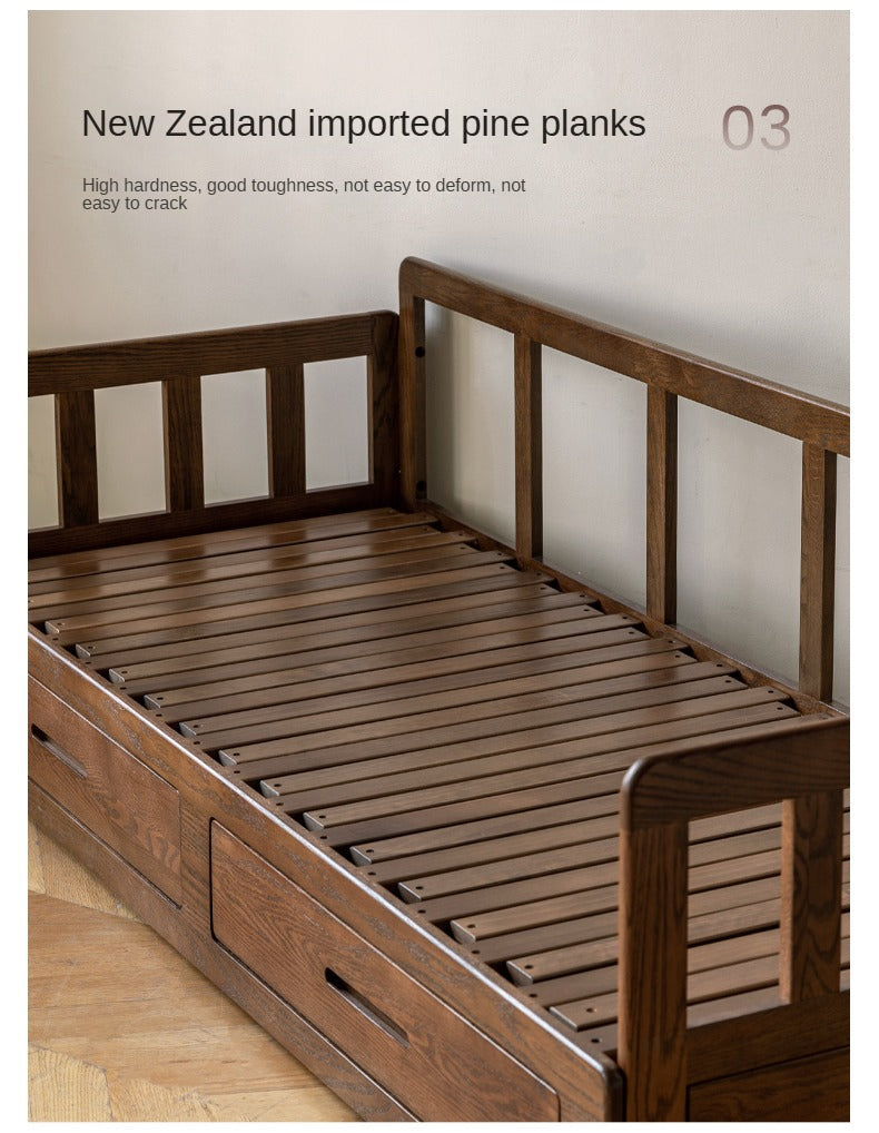 Oak, Solid Rubberwood Wood Folding Storage Sofa Bed