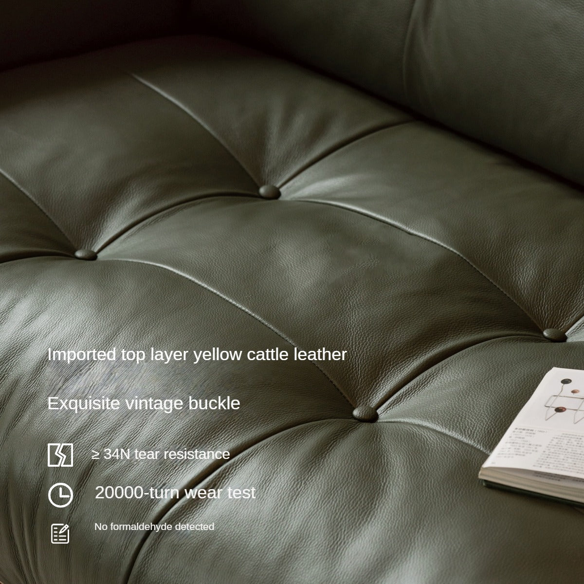 Black Walnut Solid Wood Genuine Leather Sofa.