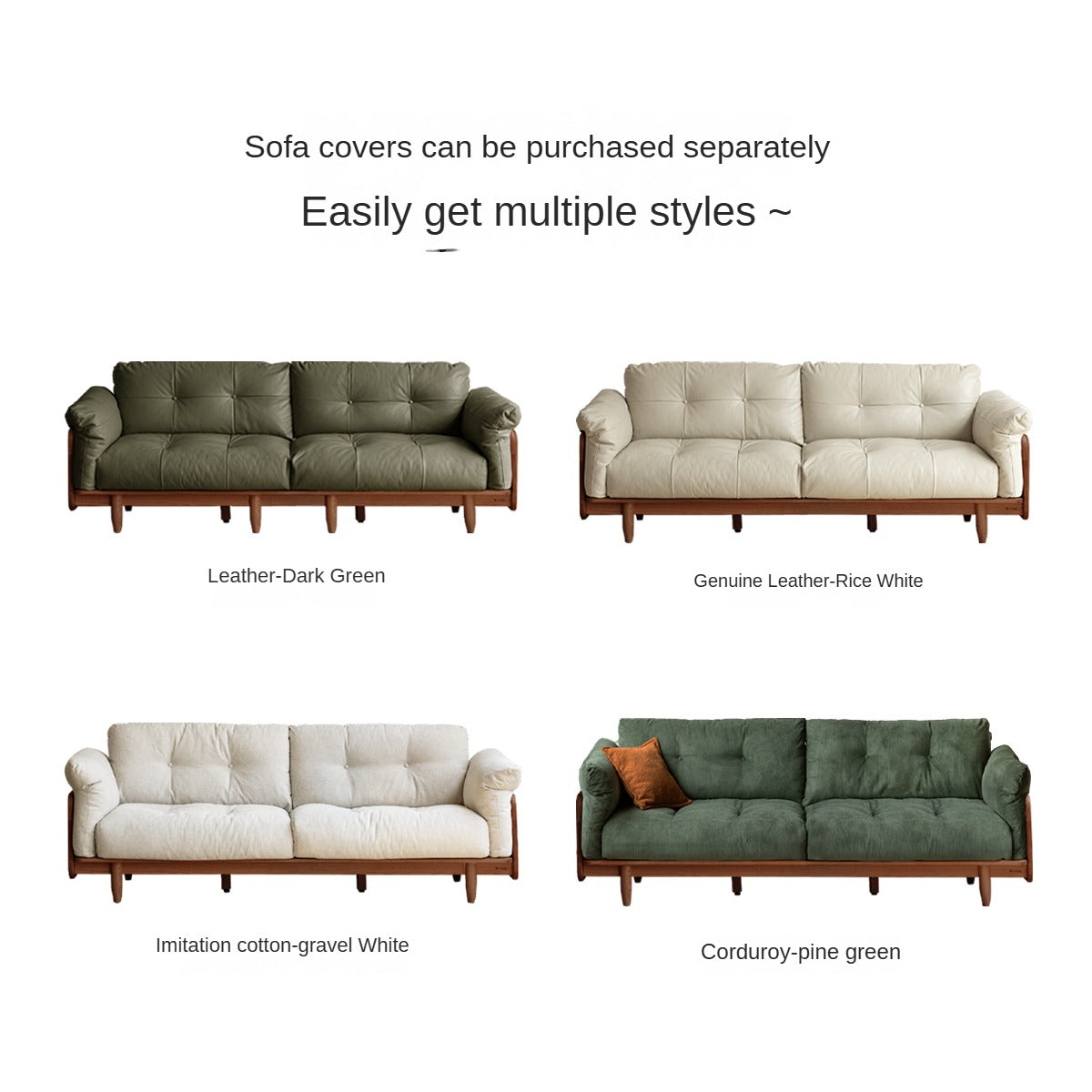 Black Walnut Solid Wood Genuine Leather Sofa.