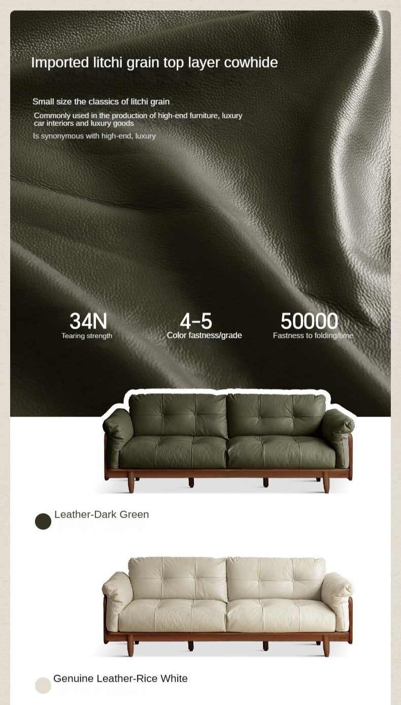 Black Walnut Solid Wood Genuine Leather Sofa.