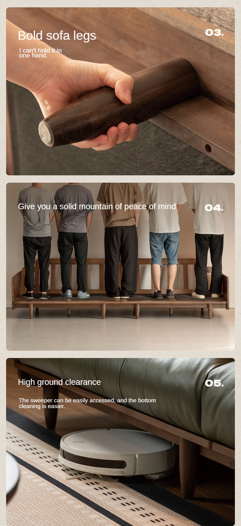 Black Walnut Solid Wood Genuine Leather Sofa.