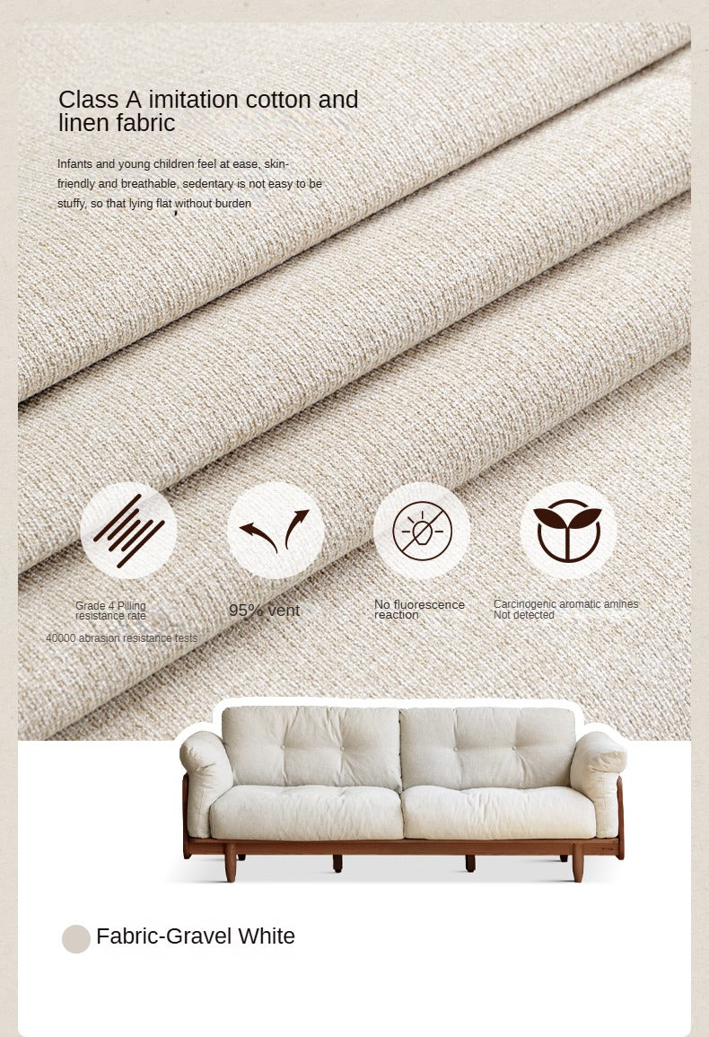 Black Walnut Solid Wood Genuine Leather Sofa.