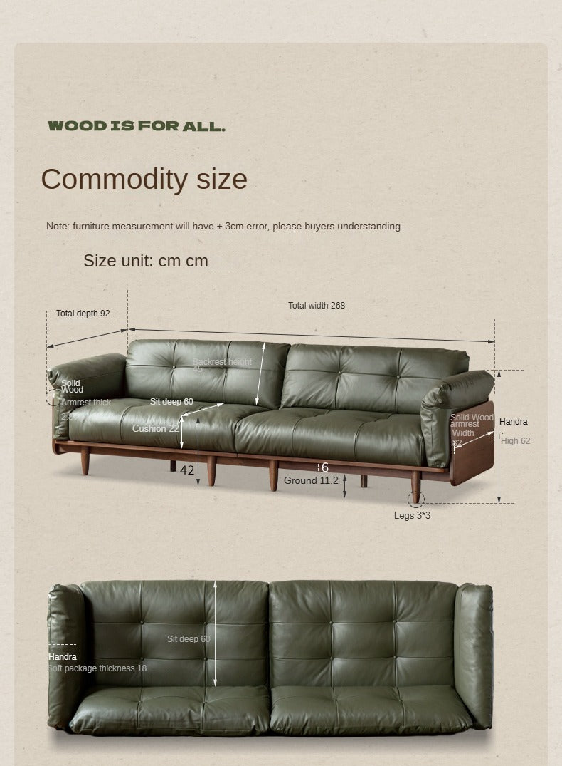 Black Walnut Solid Wood Genuine Leather Sofa.