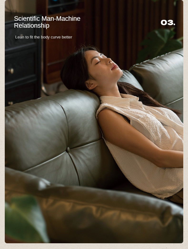 Black Walnut Solid Wood Genuine Leather Sofa.