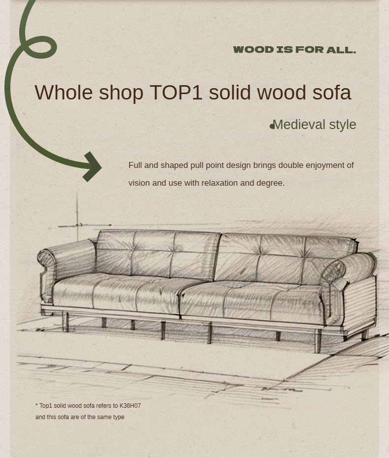 Black Walnut Solid Wood Genuine Leather Sofa.