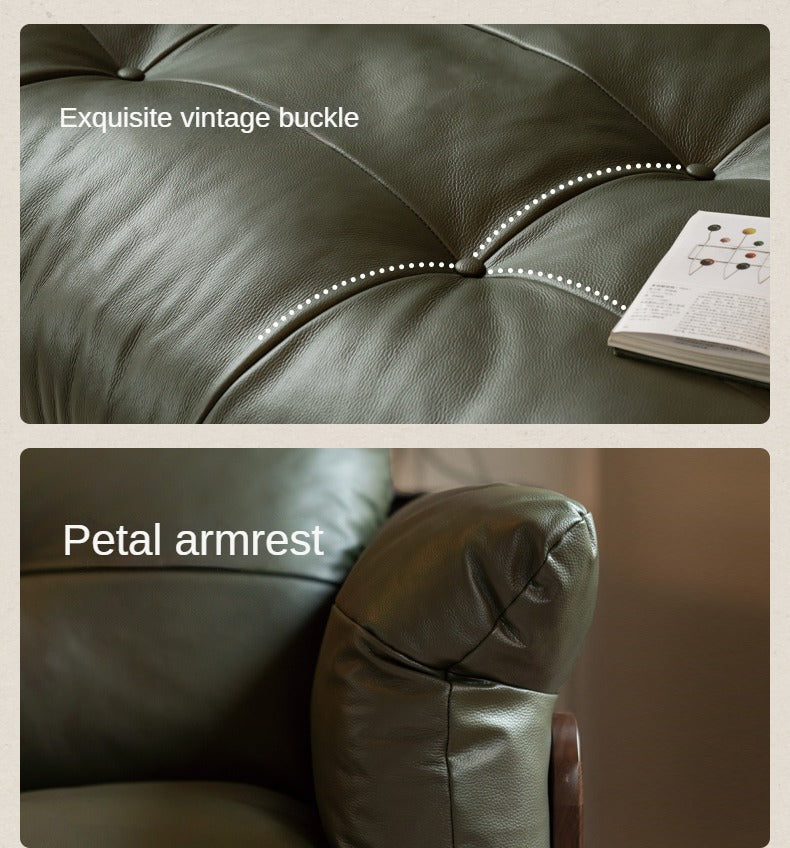 Black Walnut Solid Wood Genuine Leather Sofa.