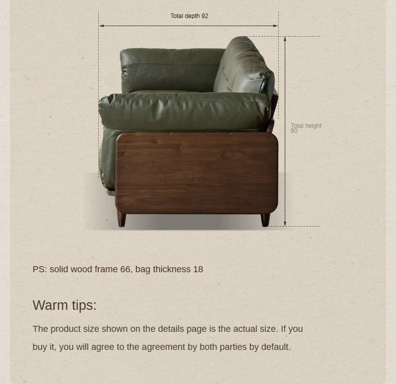 Black Walnut Solid Wood Genuine Leather Sofa.