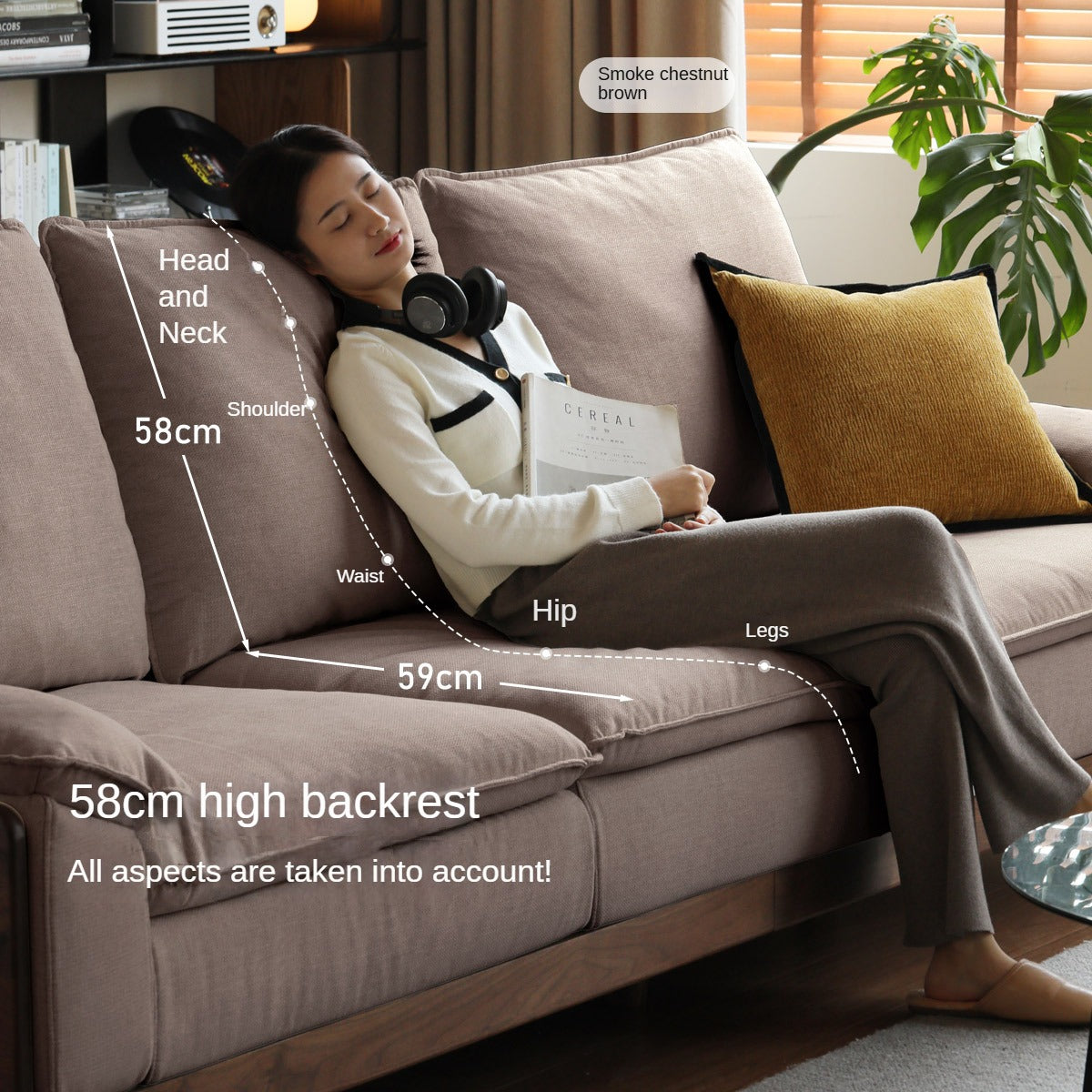 Black Walnut, Ash, Oak Solid Wood High Back Sofa.