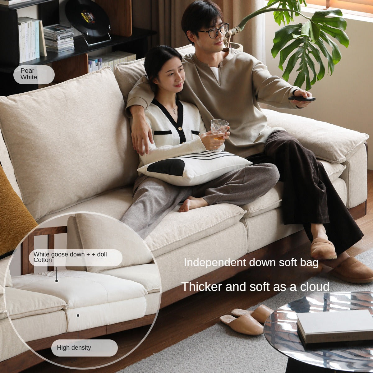 Black Walnut, Ash, Oak Solid Wood High Back Sofa.