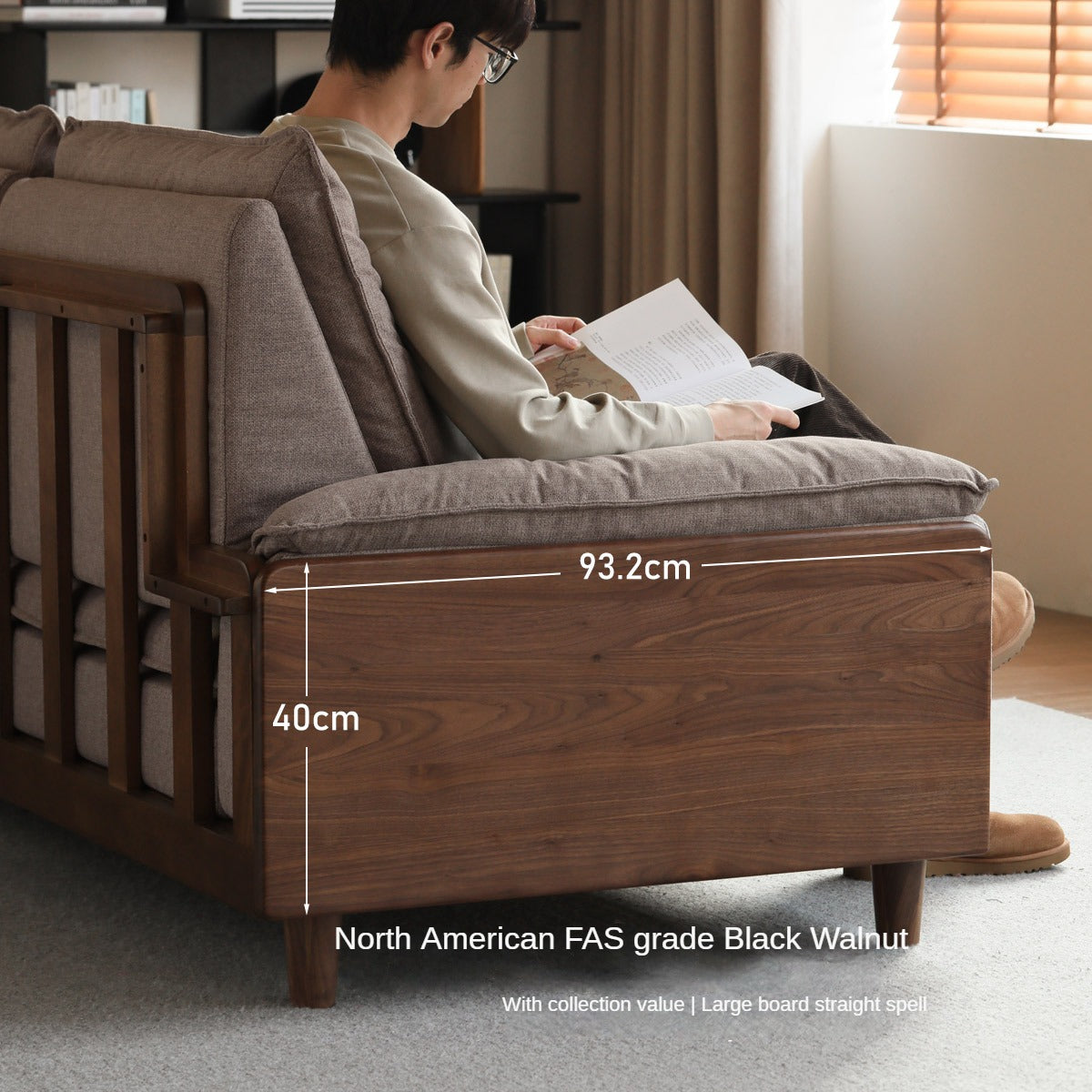 Black Walnut, Ash, Oak Solid Wood High Back Sofa.