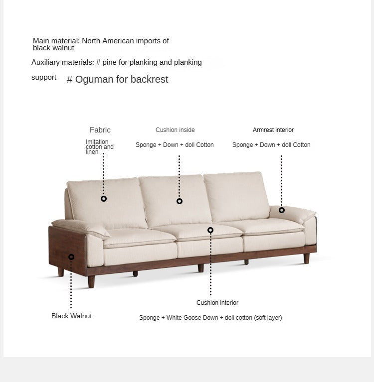Black Walnut, Ash, Oak Solid Wood High Back Sofa.