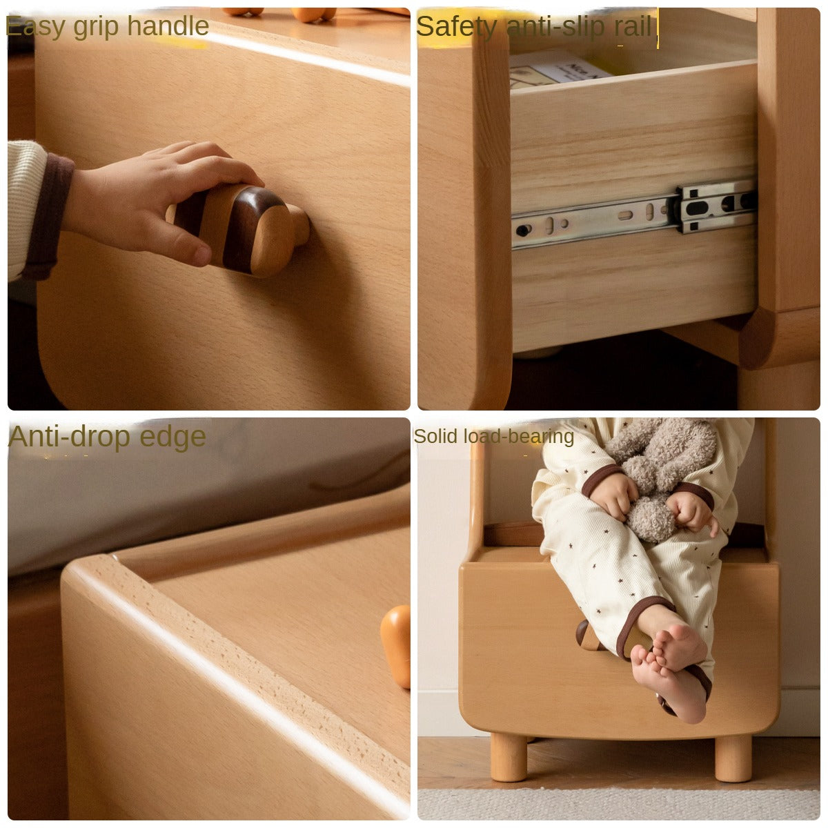 Beech Solid Wood Children's Nightstand.