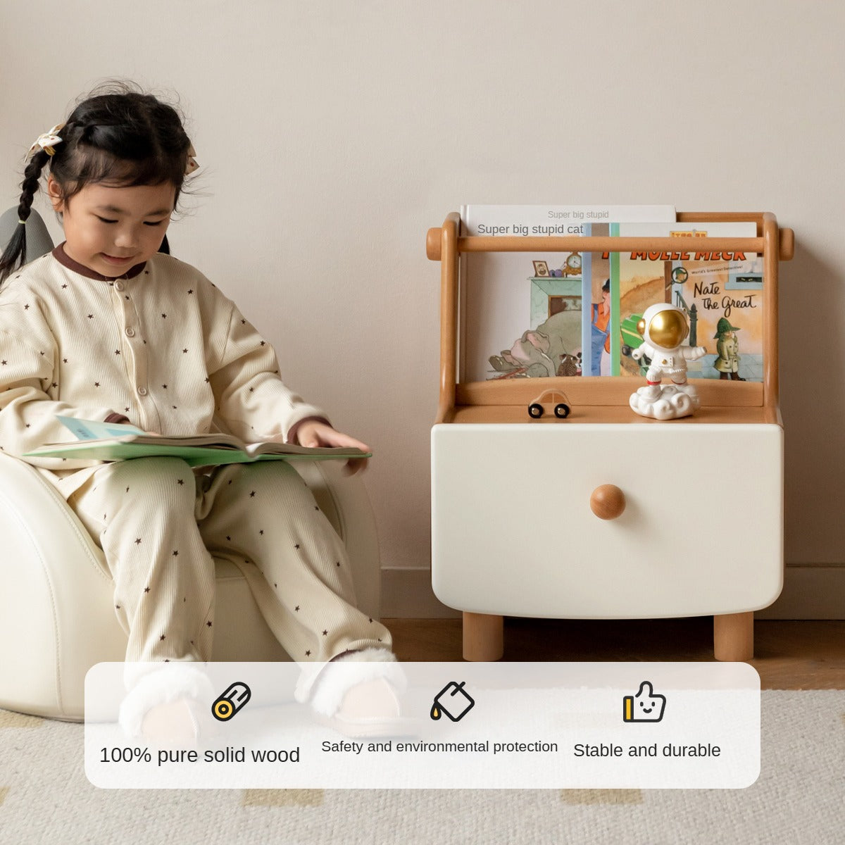 Beech Solid Wood Children's Nightstand.