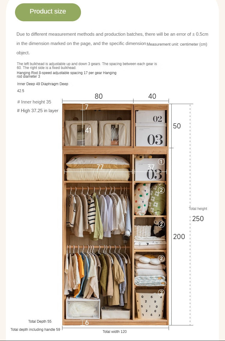 Oak Solid Wood Children's Wardrobe