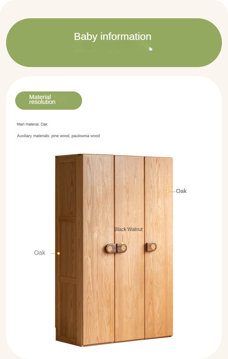 Oak Solid Wood Children's Wardrobe -