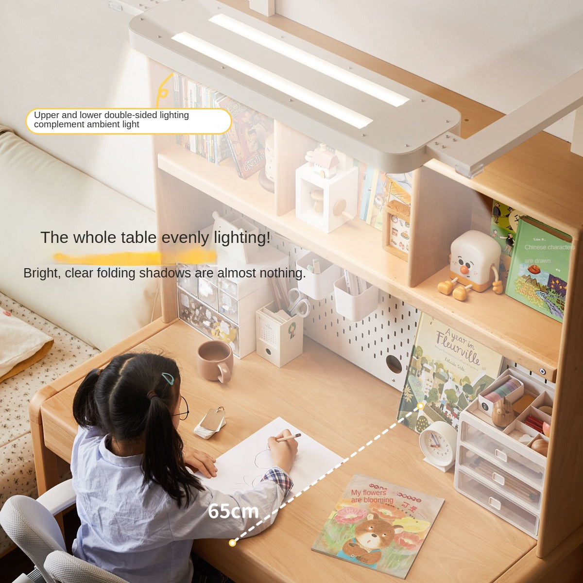 Beech Solid Wood Children's Study Table Eye Protection Lamp