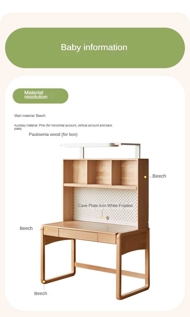 Beech Solid Wood Children's Study Table Eye Protection Lamp