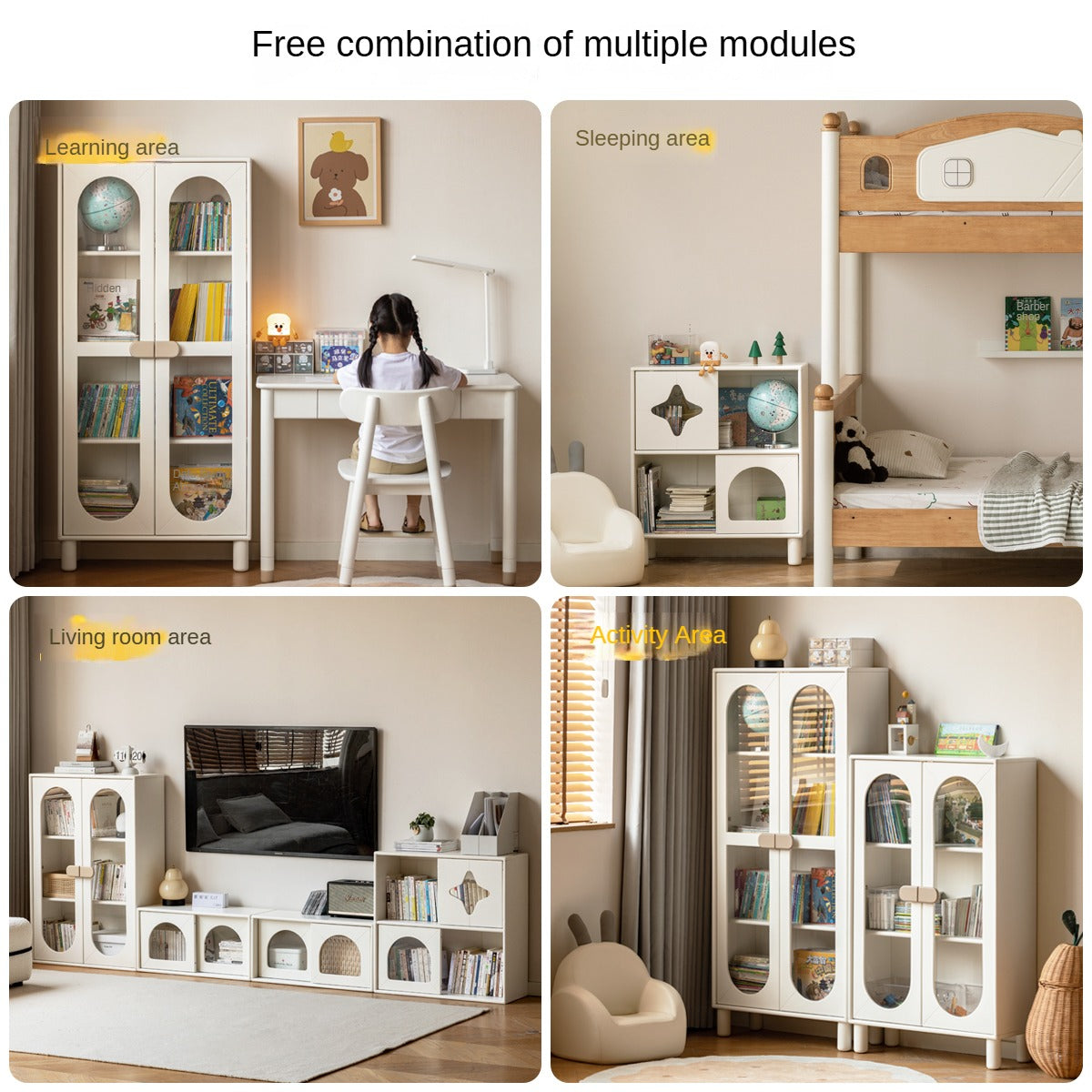 Rubber Solid Wood Children's Cream Style Сombination Bookshelf